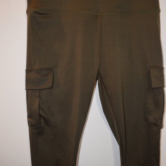 ShoSho (R) Women Green High Waist Pencil Leggings Belted Pockets Skinny Pants L - Picture 3 of 5